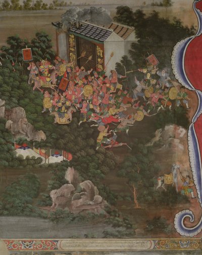 Scena con influenza cinese, Sala Geng, Wat Bowonniwet Vihara, Bangkok da Thai School