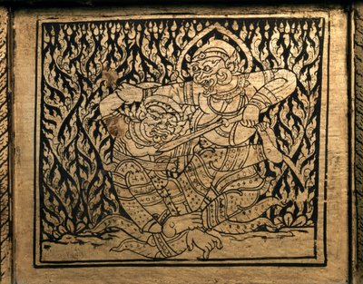 ARTE THAI: Un episodio del "Ramayana". Gabinetto dei libri, stile Bangkok. da Thai School
