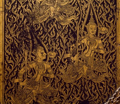 Guardaroba per sutra, legno intagliato e laccato, da Bangkok, Thailandia (dettaglio) da Thai School