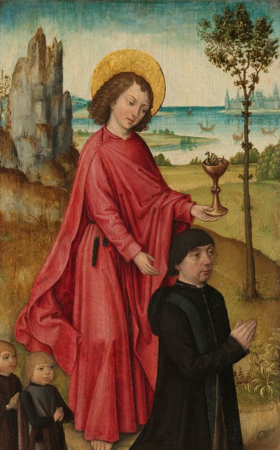 Un Donatore e i suoi Due Figli con San Giovanni Evangelista, ala sinistra interna di un trittico da The (Bruges) Master of the Legend of Saint Ursula (workshop of)