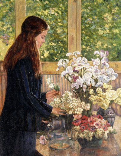 Giovane ragazza con vasi di fiori da Théo van Rysselberghe