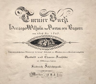Libro sui tornei: Pagina del titolo da Theobald Senefelder