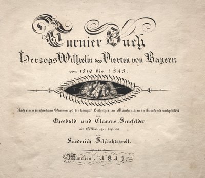 Libro sui tornei: pagina del titolo da Theobald Senefelder