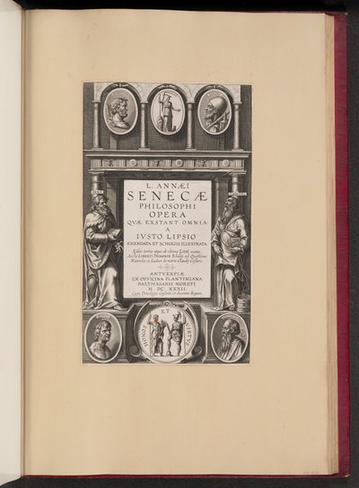 Pagina del Titolo per L. Annaei Senecae Philosophi Opera Qvae Exstant Omnia a Ivisto Lipsio da Theodor Galle