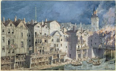 Incendio al Pont aux Meuniers nel 1621 da Theodor Josef Hubert Hoffbauer
