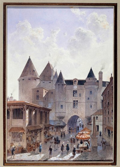 Veduta del Grand Chatelet da Rue Saint Denis a Parigi da Theodor Josef Hubert Hoffbauer