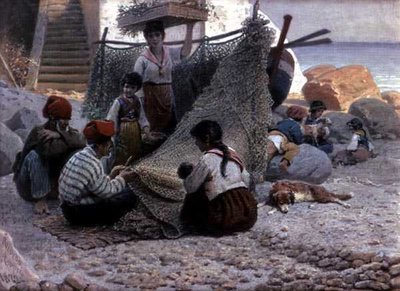 Pescatori che riparano le reti a Capri da Theodor Leopold Weller