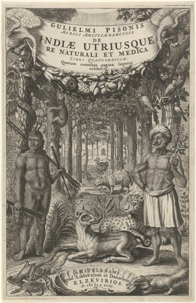 Due uomini e animali selvatici davanti a una foresta da Theodor Matham