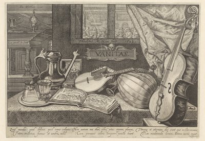 Vanitas con strumenti musicali da Theodor Matham