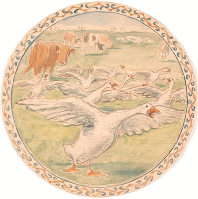 Mucche al pascolo e oche starnazzanti (bozza per piatto ceramico) da Theodor Philipsen