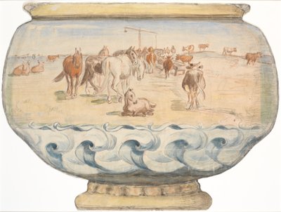 Cavalli e mucche presso Hollænderbrønden a Saltholm (bozza per ciotola da punch) da Theodor Philipsen