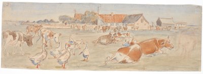 Mucche e oche a Nyværk su Saltholm (bozza per la decorazione di una ciotola da punch) da Theodor Philipsen