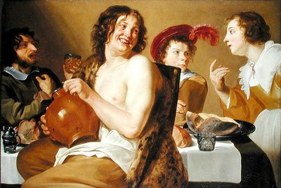 Figure che mangiano e bevono intorno a un tavolo da Theodor Rombouts