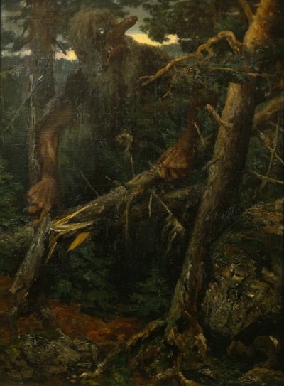 Vecchio troll che rompe alberi nella foresta da Theodor Kittelsen
