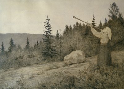 Sotto la montagna suona uno strumento a fiato da Theodor Kittelsen