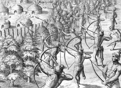Attacco a un campo Potano da Theodor de Bry