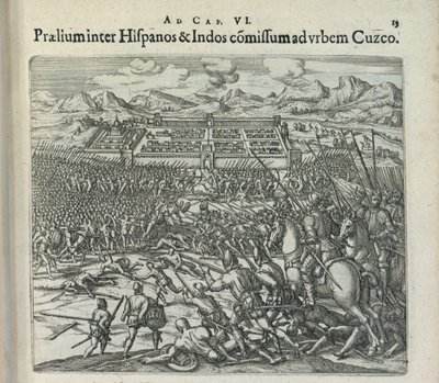 Battaglia tra gli spagnoli e gli indiani alle porte di Cuzco, 1596 da Theodor de Bry
