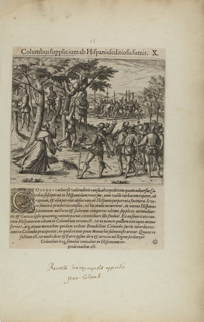 Columbus Supplicium ab Hispanis Seditiosis Sumit. X. (dal libro Americae, parte quarta) da Theodor de Bry