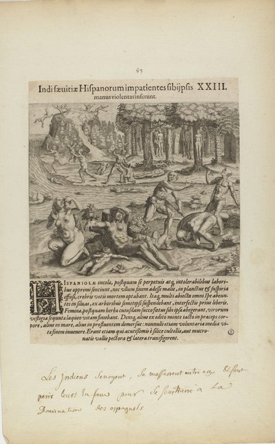 Indisaeuitiae Hispanorum Impatientes Sibi Psis/Manus Violentas Inserunt. XXIII. (dal libro Americae, parte quarta) da Theodor de Bry