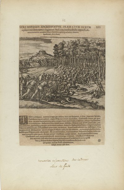 Moli Hispanos Adgrediuntur, Praefe Ctum Eorum/Cedunt: Tandeum.... (dal libro Americae, parte quinta) da Theodor de Bry
