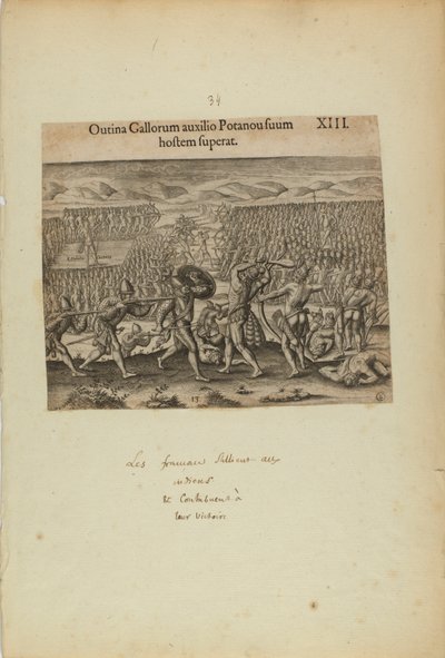 Outina Gallorum Auxilio Potanou Suum Hostem Superat. XIII. (dal libro Americae, parte seconda) da Theodor de Bry