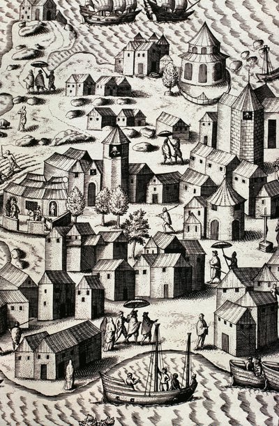 Porto di Macao in Cina da Theodor de Bry