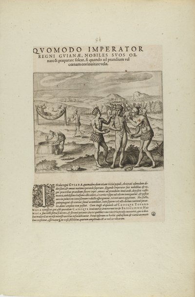 Quomodo Imperator/Regni Guianae, Nobiles Suos Or-/Nare.... (dal libro Americae, parti settima e ottava) da Theodor de Bry