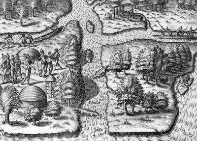 La spedizione francese basata a Charlesfort, Parris Island da Theodor de Bry