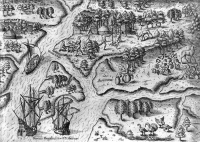 La spedizione francese sbarca a Port Royal, Florida da Theodor de Bry