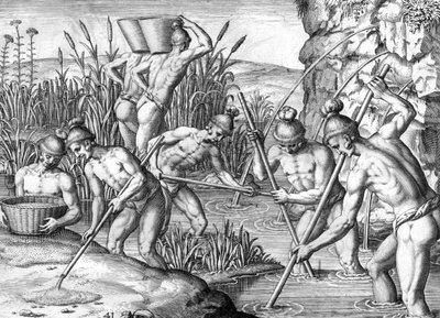 Indiano Timucua che raccoglie oro da Theodor de Bry