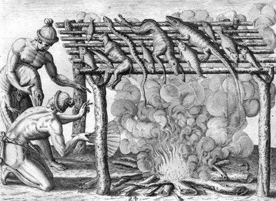 Indiani Timucua che essiccano il cibo da Theodor de Bry