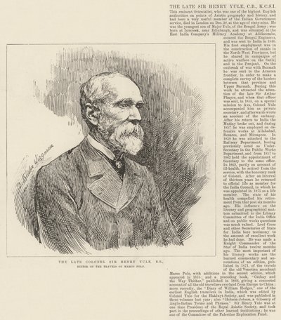 Il defunto colonnello Sir Henry Yule, RE, editore di The Travels of Marco Polo da Theodore Blake Wirgman