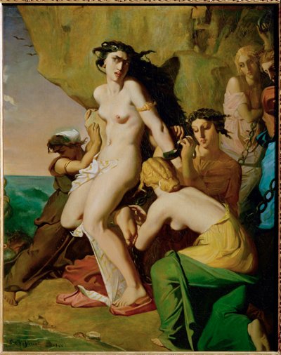 Andromede attachee au rocher par les Nereides - Andromeda incatenata alla roccia dalle sirene ... da Théodore Chassériau