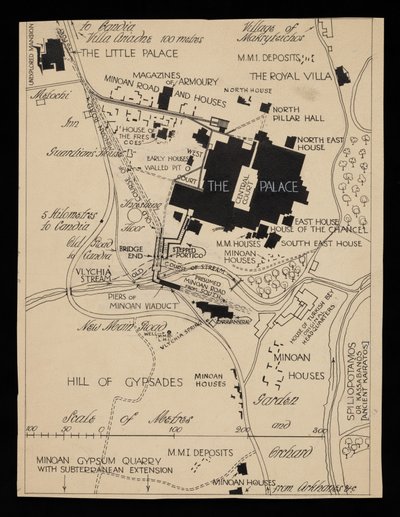 Mappa degli edifici di Cnosso intorno al Palazzo, circa 1903 da Theodore Fyfe