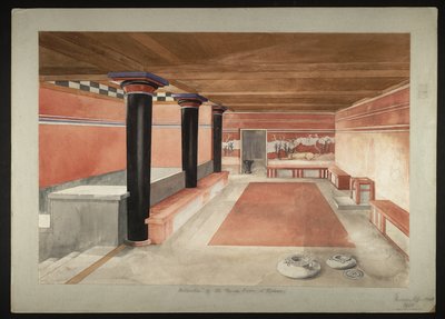 Sala del Trono reimmaginata del Palazzo di Minosse a Cnosso da Theodore Fyfe