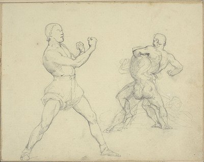 Pugile rivolto a destra e due uomini che lottano da Theodore Gericault