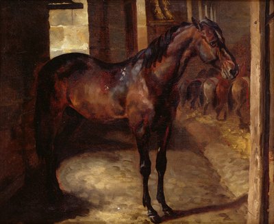 Cavallo baio scuro nella stalla da Theodore Gericault