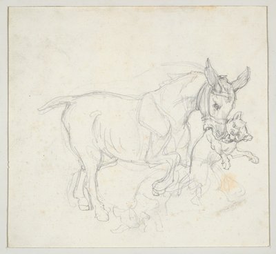Asino con un cane in bocca (recto); Studio di cervo inseguito dai cani, testa di cerva (verso) da Theodore Gericault