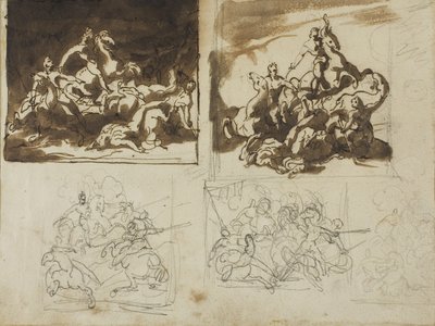 Cinque Schizzi per una Battaglia di Cavalleria, 1813-14 da Theodore Gericault