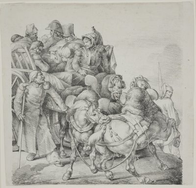 Carro trainato da cavalli pieno di soldati feriti, litografia di C. Motte da Theodore Gericault