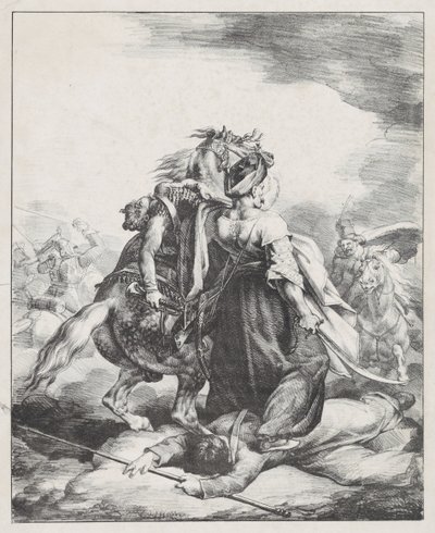 Un mamelucco della guardia imperiale difende un trombettiere ferito da un cosacco (Un mamelucco egiziano difende un trombettiere francese ferito a Waterloo) da Theodore Gericault