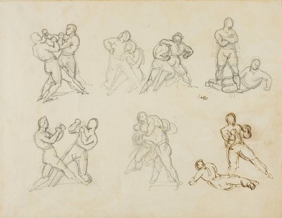 Sette schizzi di coppie di pugili da Theodore Gericault