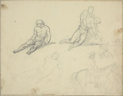 Schizzi: Nudo reclinato, Uomo che sostiene il corpo di da Theodore Gericault