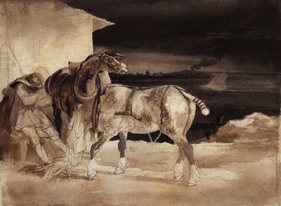 Due cavalli e un groom addormentato da Theodore Gericault