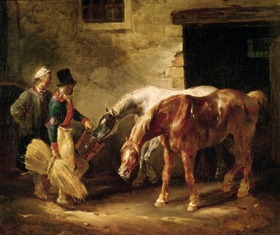 Due cavalli da posta alla porta di una stalla da Theodore Gericault