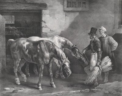 Due Cavalli da Posta alla Porta di una Stalla da Theodore Gericault
