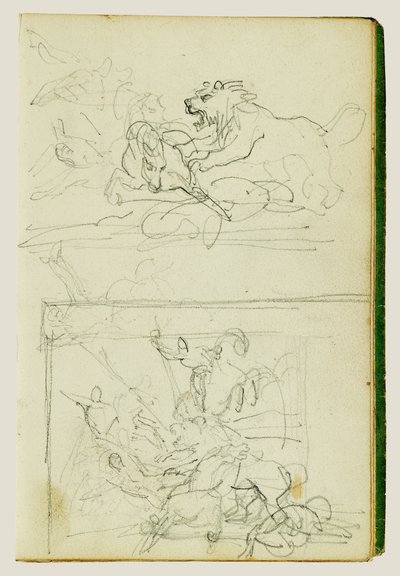 Due studi compositivi su una caccia al leone da Theodore Gericault