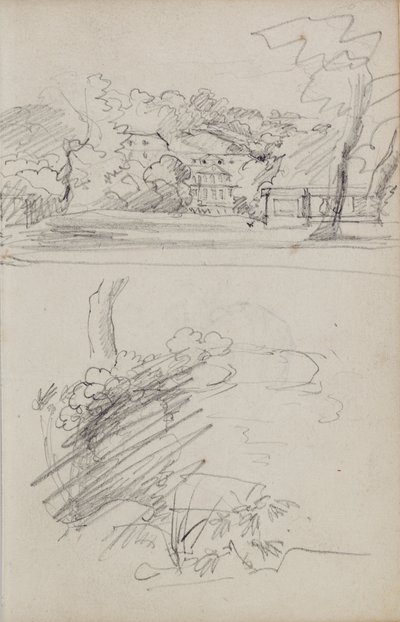 Veduta di una casa di campagna e studi di cespugli e fogliame da Theodore Gericault