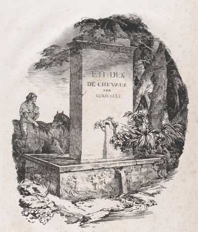 Abbeveratoio, pagina del titolo di Studi di cavalli Etudes de Chevaux, 1822 da Theodore Gericault