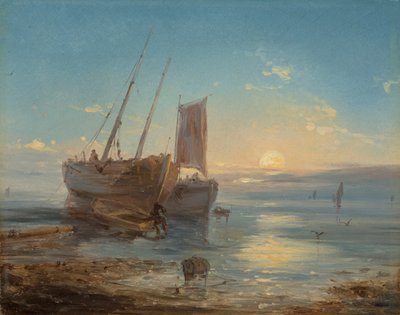 Barche sulla spiaggia con la bassa marea da Theodore Gudin